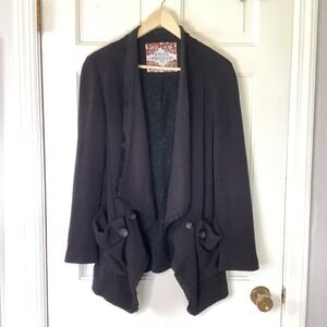 Free People Drape Jacket Fringe Trim Pockets Black Lace‎ S/P